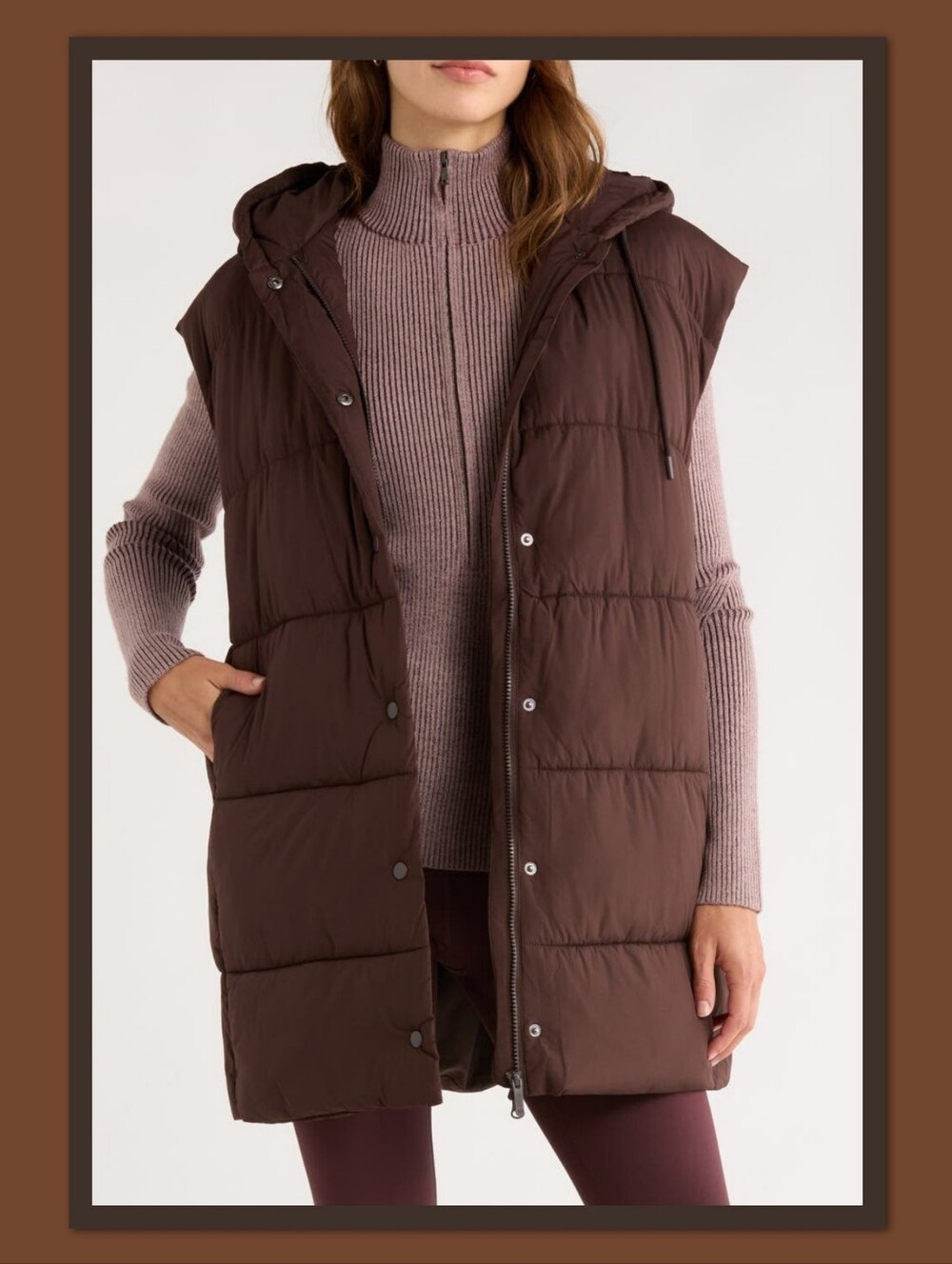 ZELLA LONGLINE HOODED PUFFER VEST